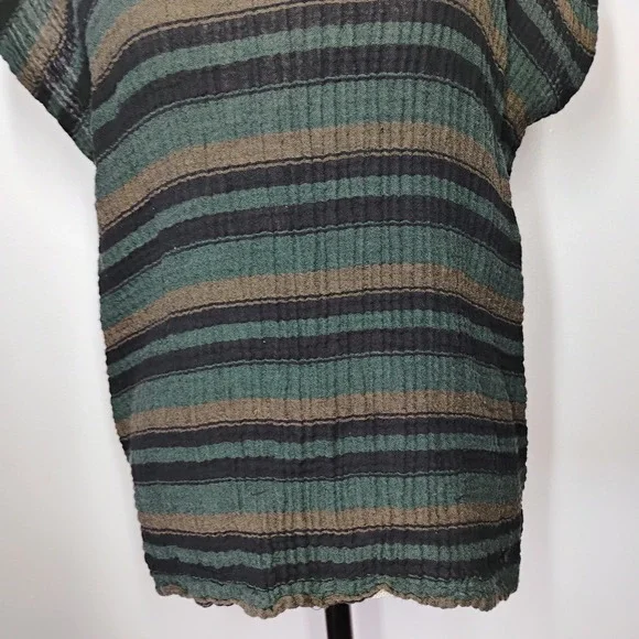 Eileen Fisher Gauzy Organic Cotton Top Womens L/XL Black Green Tan Stripes - Picture 3 of 10